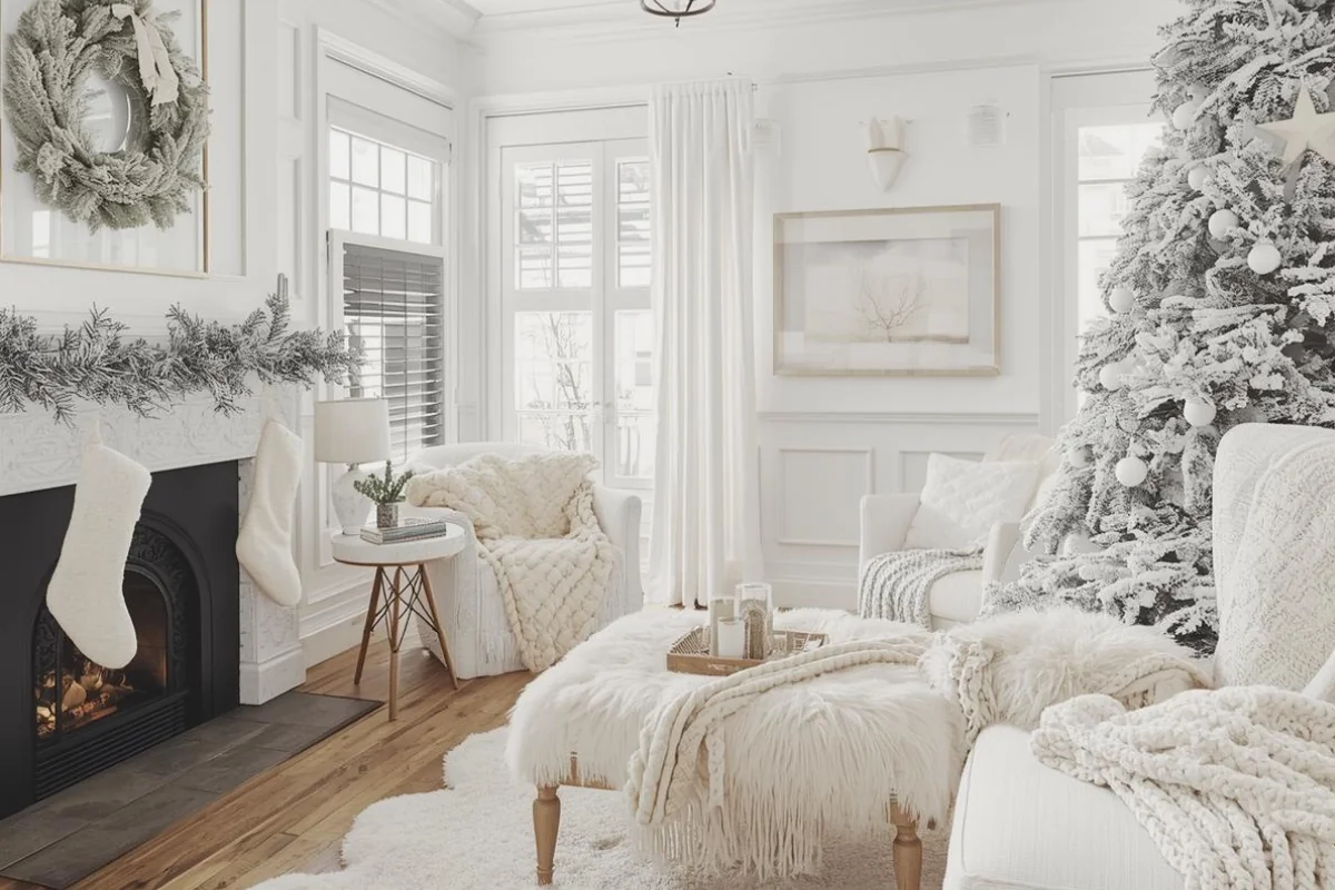 BeautIful Living room decorated as a winter wonderland