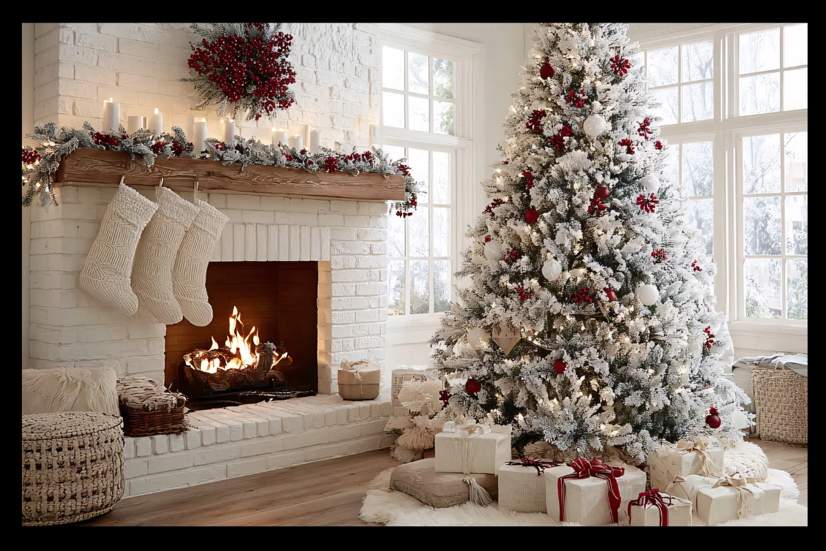 Flocked Tree In Living Room