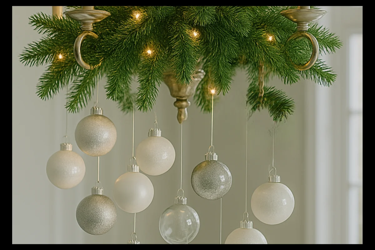 Holiday Hanging ornaments from the chandelier