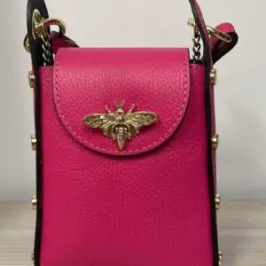 Italian Hot Pink Bumblebee Leather Cellphone Case Crossbody Bag
