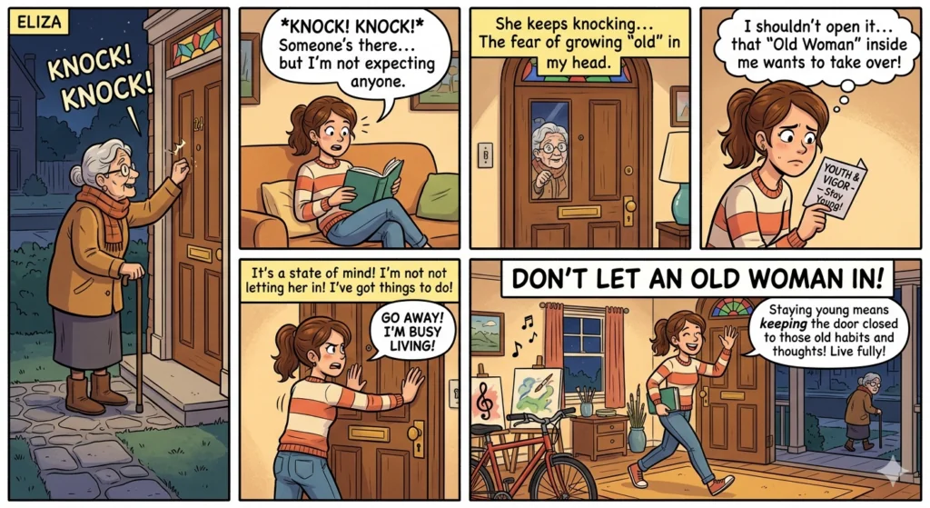 Don't let the old women in comic strip
