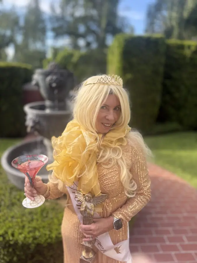 My friend marlee dressed in her mom prom costume 