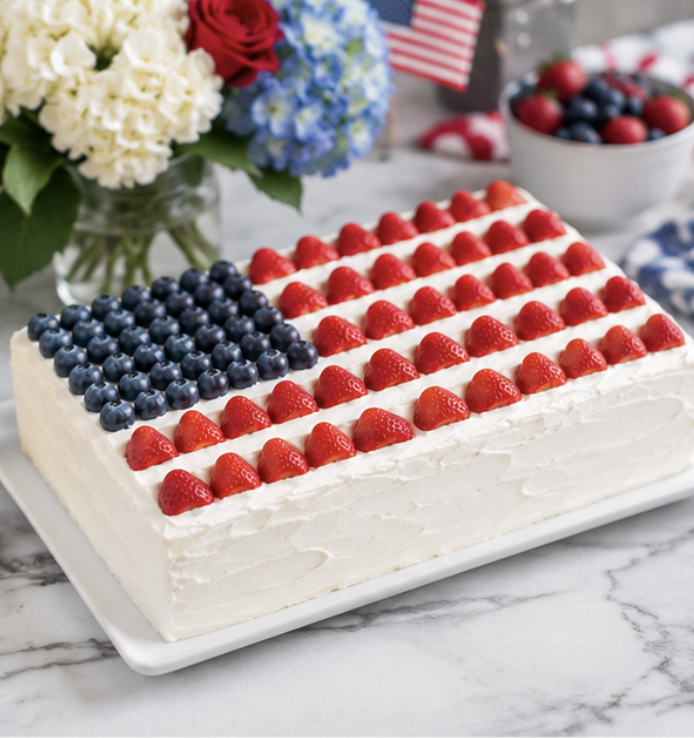 Patriotic flag cake with berries