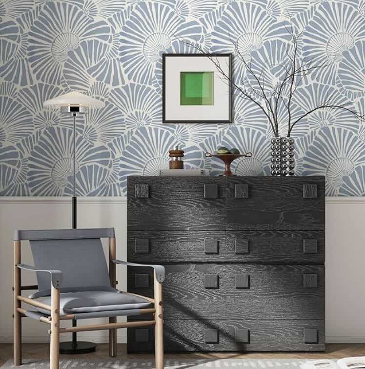 Blue and white peel and stick wallpaper