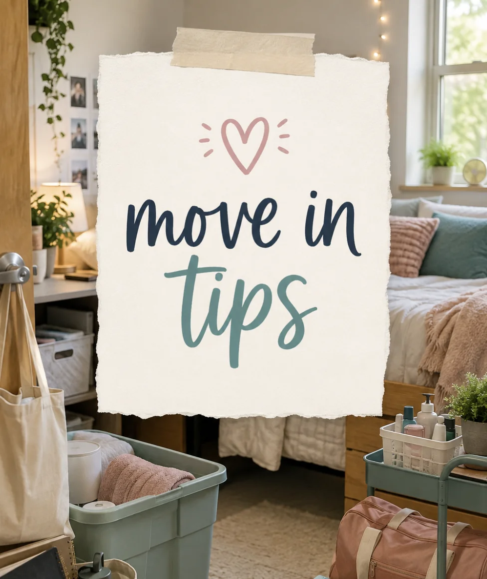 Dorm move in guide and tips graphic