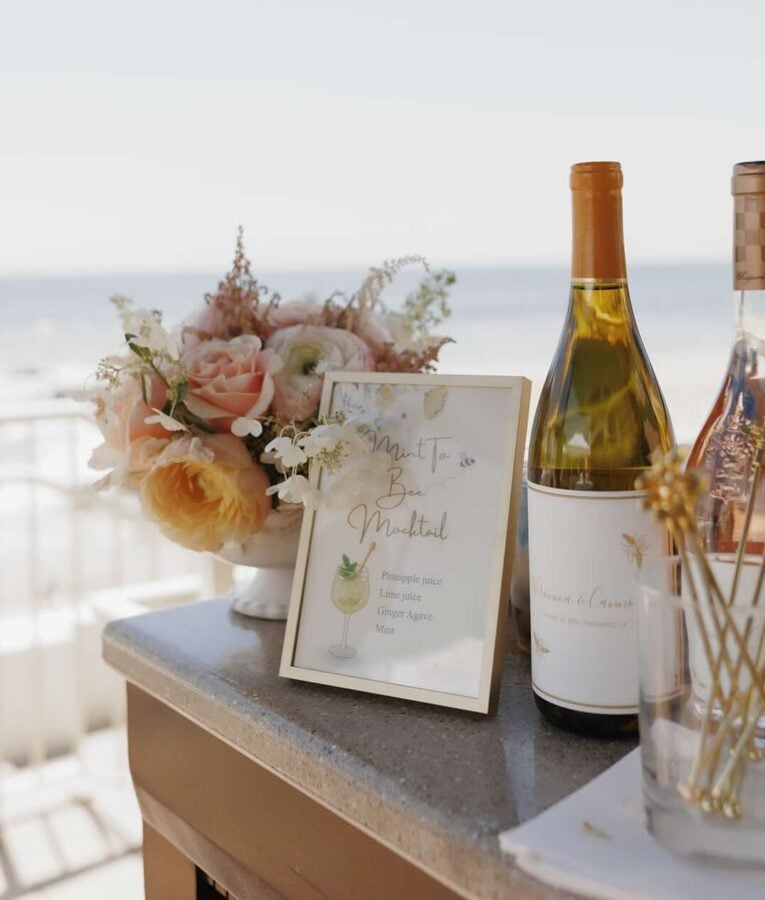 Coastal bridal shower bar image with mocktail