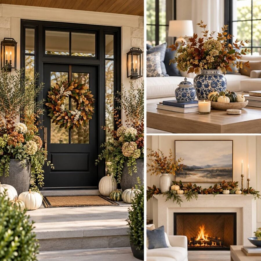 Best elegant fall decor ideas for living room and front door.